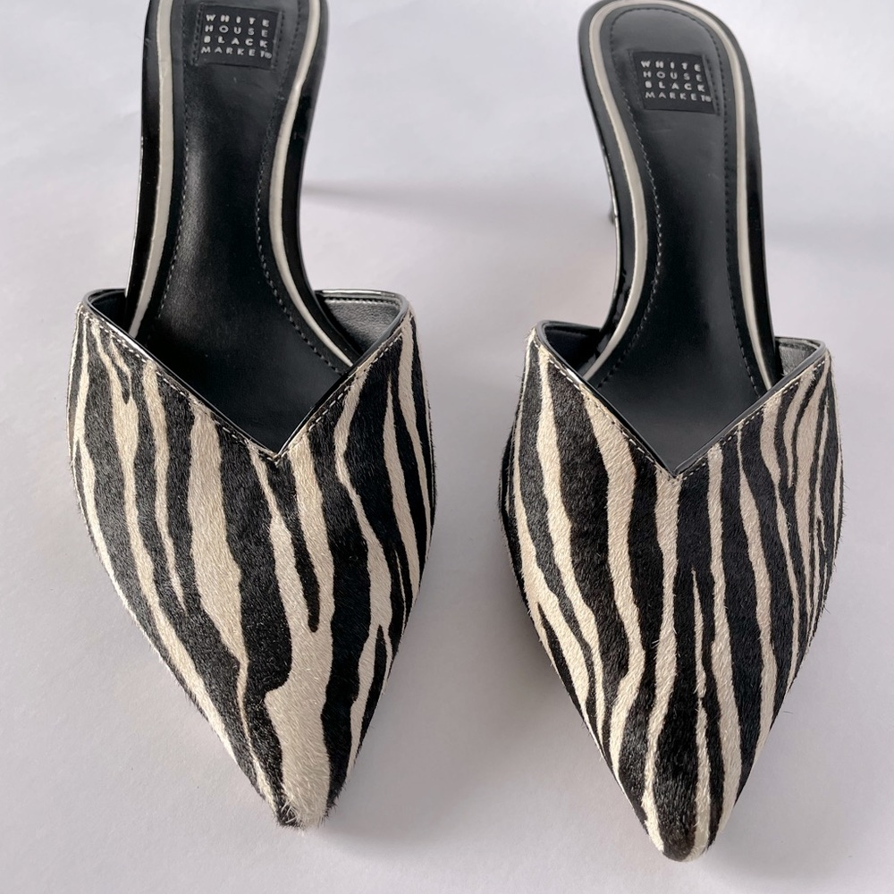 White House, Black market zebra cat hair mules Size 8
